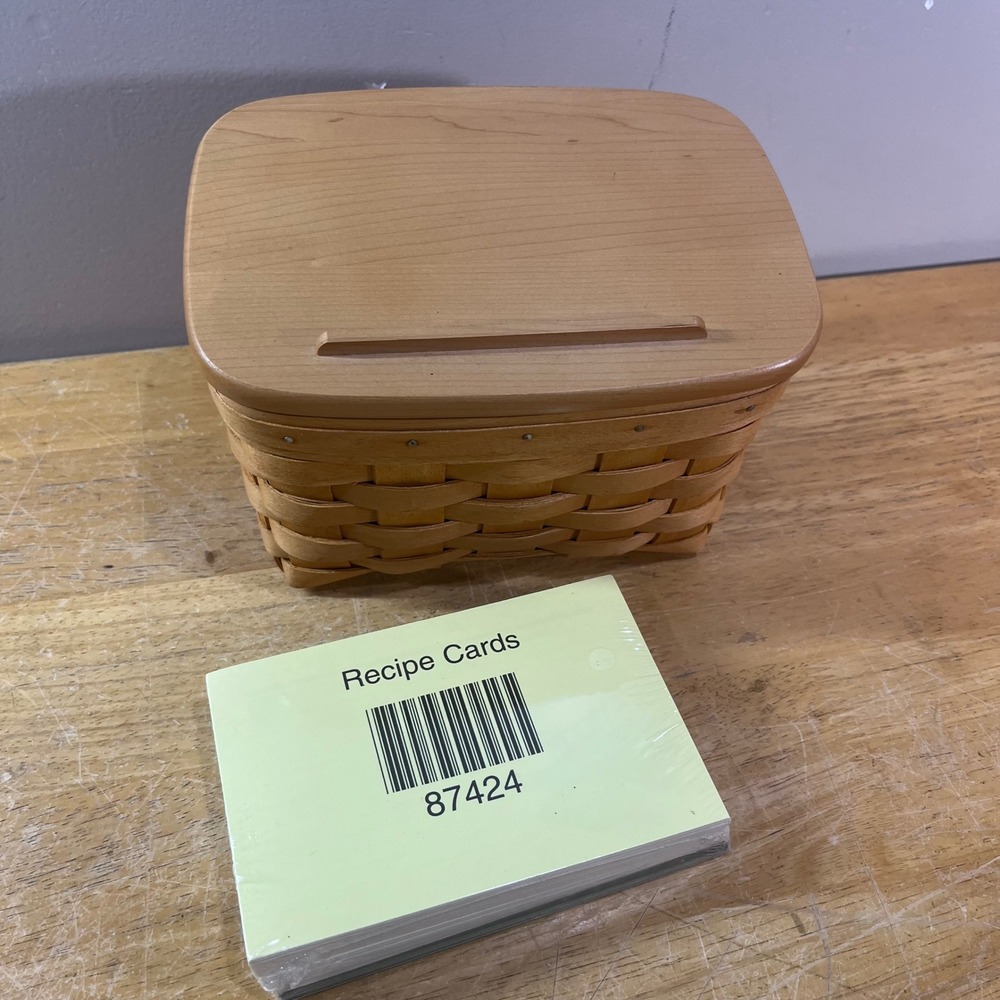 Longaberger Recipe Basket Vtg Natural Wood Lid & New Cards Americana Decor